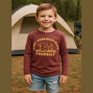 There Abouts T-Shirt Graphic Burgandy Long Sleeve Boys Size M 10/12 Husky